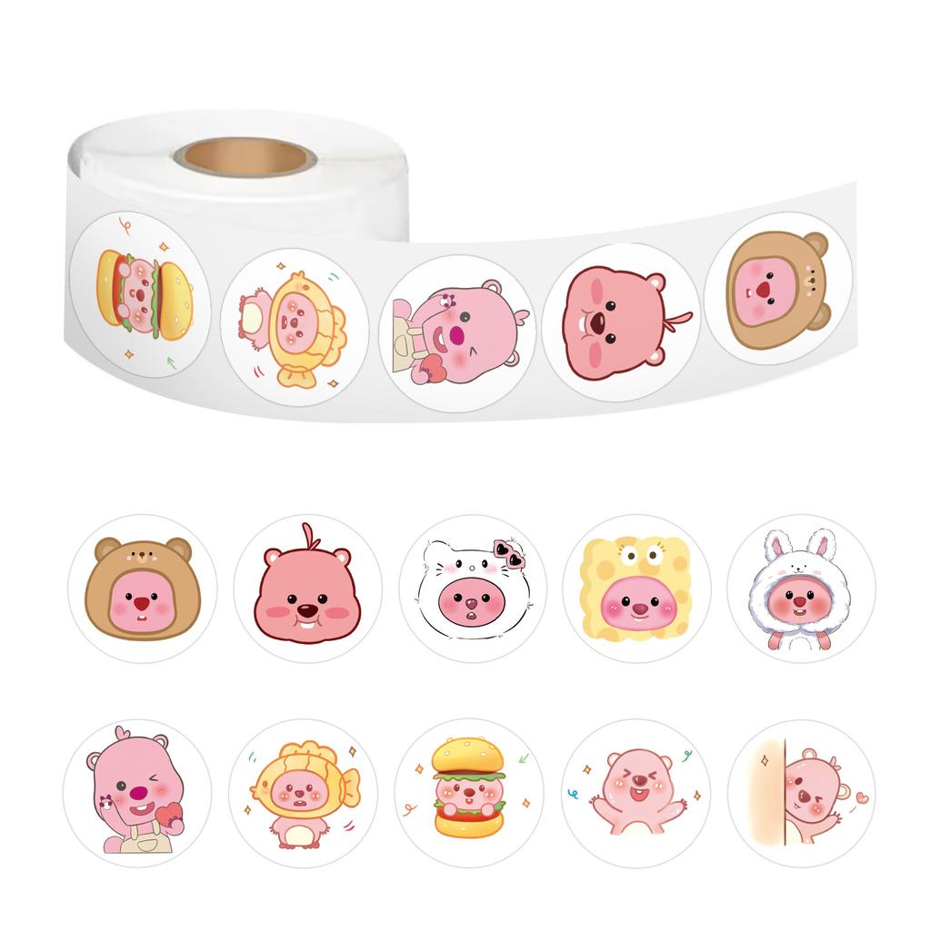 500 Stickers/roll Cartoon Little Beaver Roll Stickers Reward Cute Stickers Creative Handbook Rolls Personalized Tape