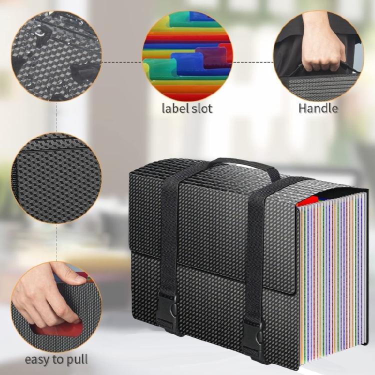 25 Compartments Expandable File Organiser Filing Bag with Handle Plastic Document Organiser for Offices 13x9.6Inch