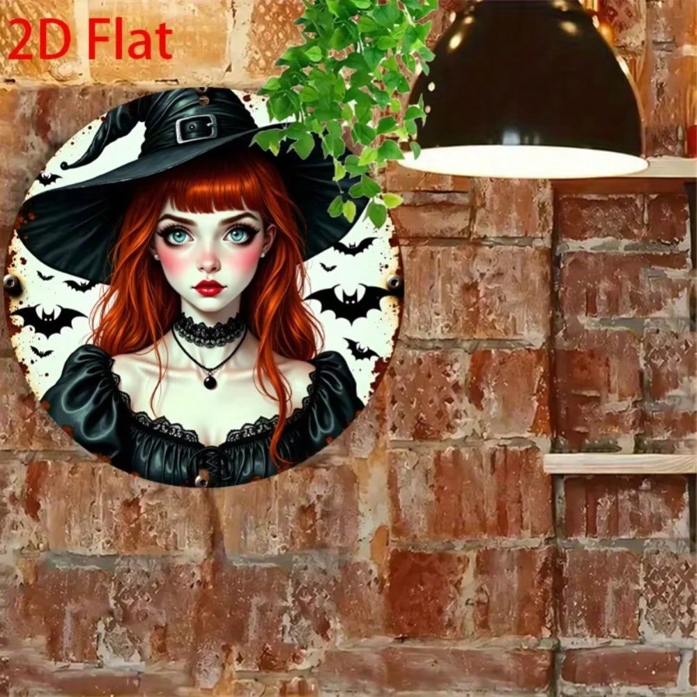 Halloween Metal Tin Sign Vintage Witch Bats Moon Decor