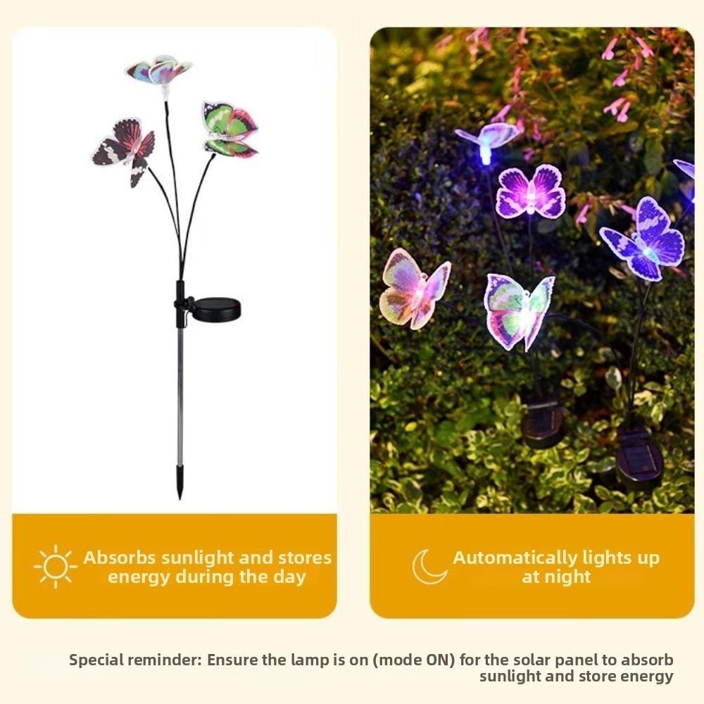 3 Heads Solar Powered Butterfly Lamp Waterproof RGB Garden Floor Lamp Cordless Realistic Landscape Lawn Lamp Patio Walkway