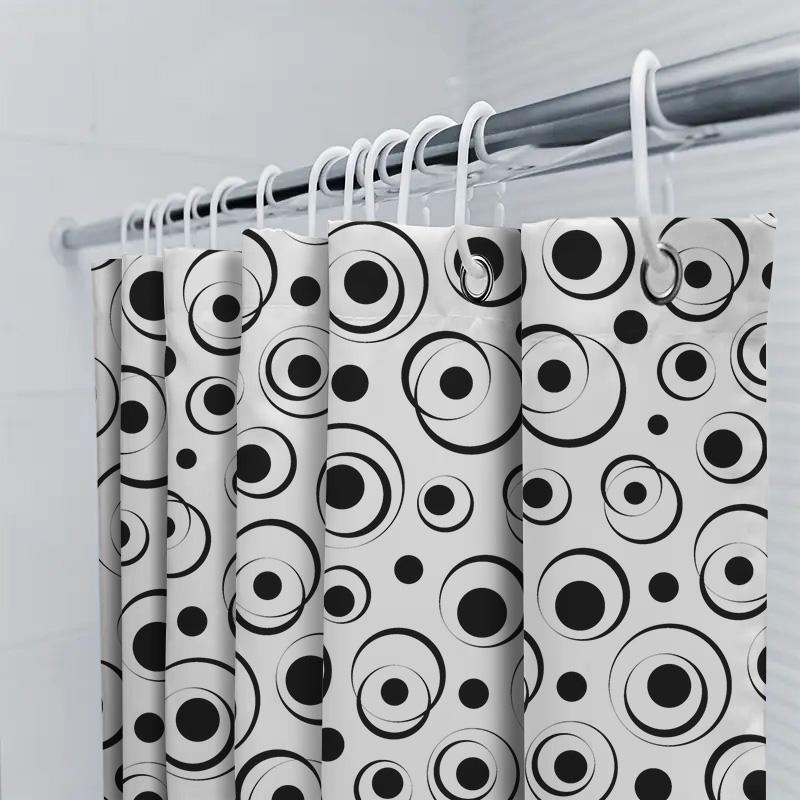 Modern Black White Print Shower Curtain For Bathroom Decor Round Pattern 3D Waterproof Fabric Various Sizes Available (Customiza