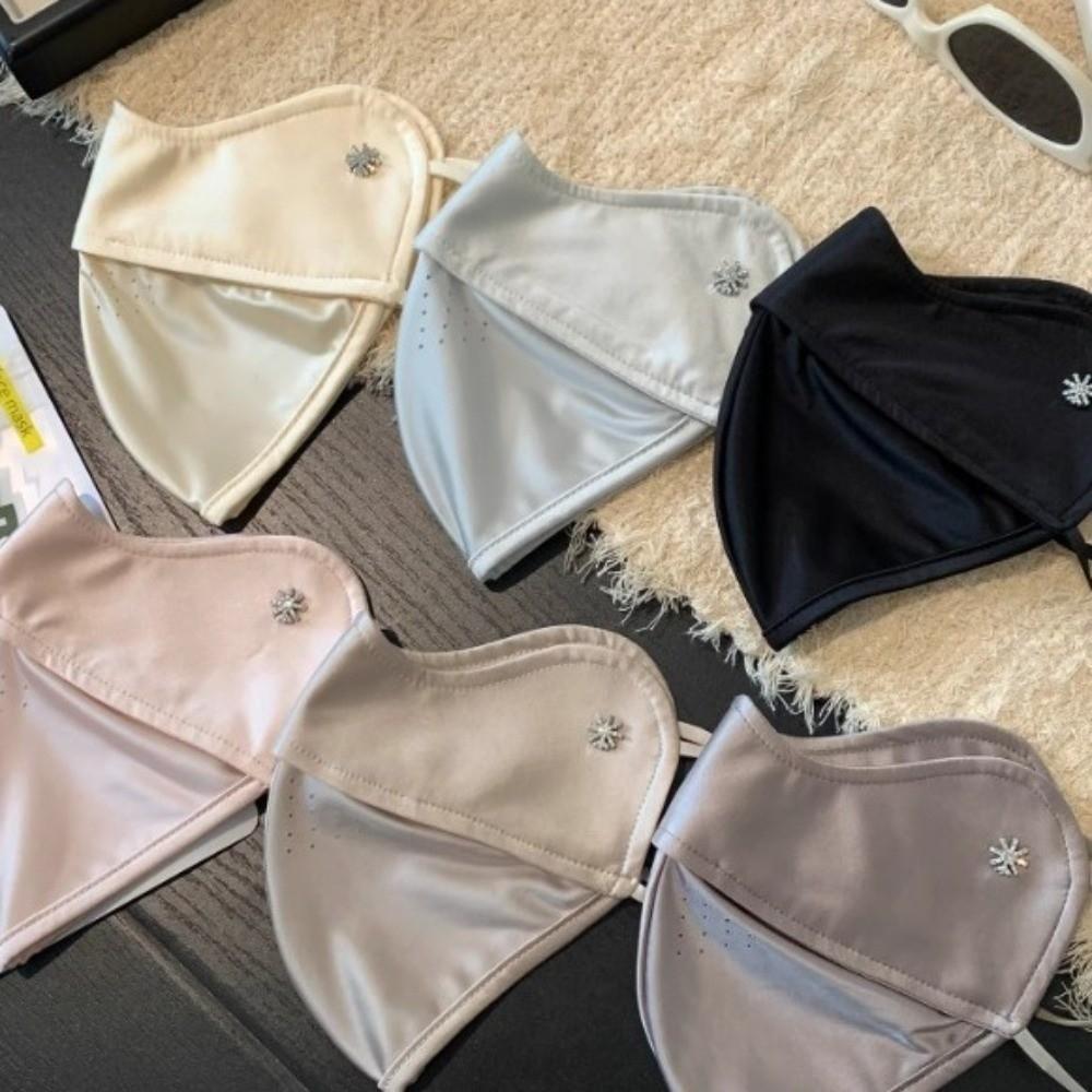 Washable Ice Silk Face Mask Solid Color Snowflake Rhinestone Breathable Face Shield Sun Protection Unisex Dustproof Face Mask