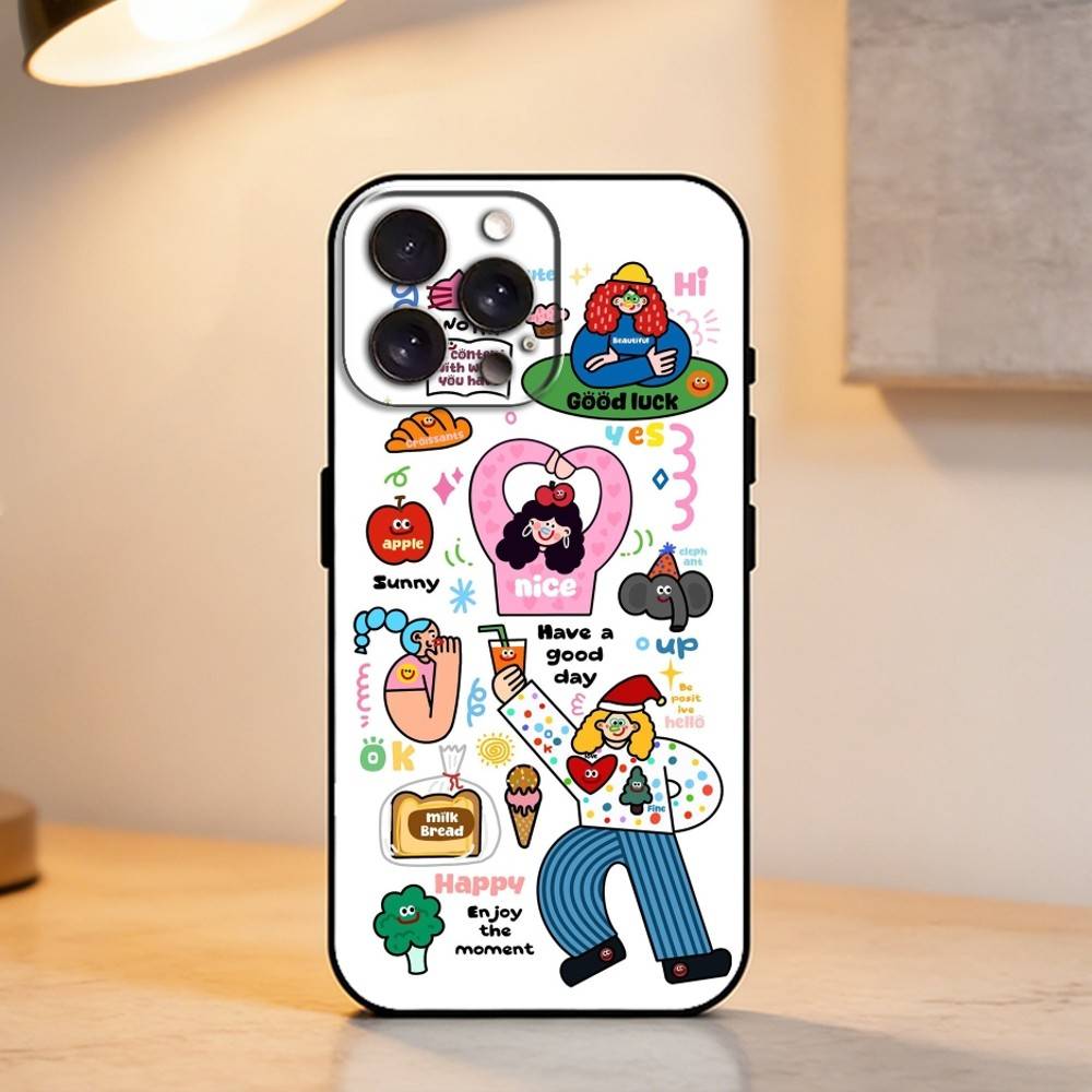 Ins Korean funny and happy girl Phone Case For iPhone 17,16,15,14,13,12,11 Plus,Pro Max,XS,Soft Silicone Black Cover