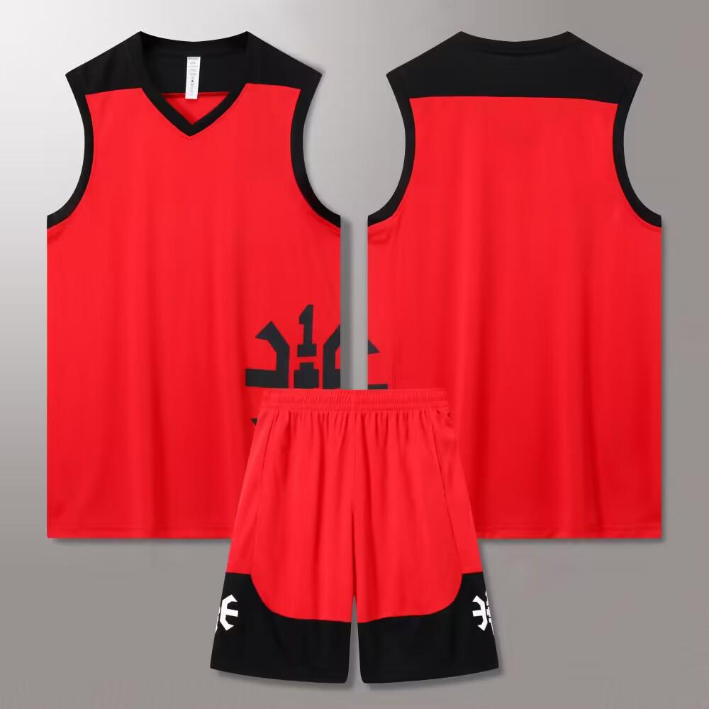 

Ультрабыстрый летний тренировочный костюм для баскетбола через границу: Быстросохнущая, дышащая взрослая соревновательная форма. XL красный