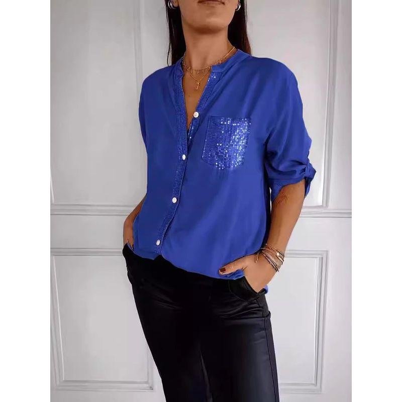 Glitter Fashion Women's Slim Fit Shirt Sequins Fashion Women Slim Fit Shirts