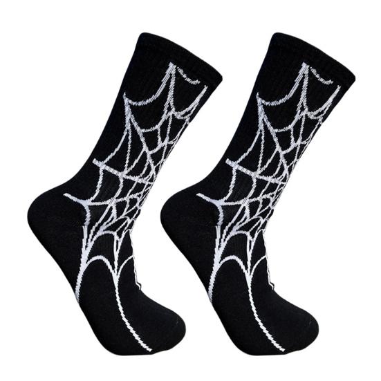 1 Pair Halloween Socks Spider Wet Skull Skeleton Print Color Matching High Elasticity Anti-slip Unisex Sport Sweat-Absorbent Basketball Long Stockings
