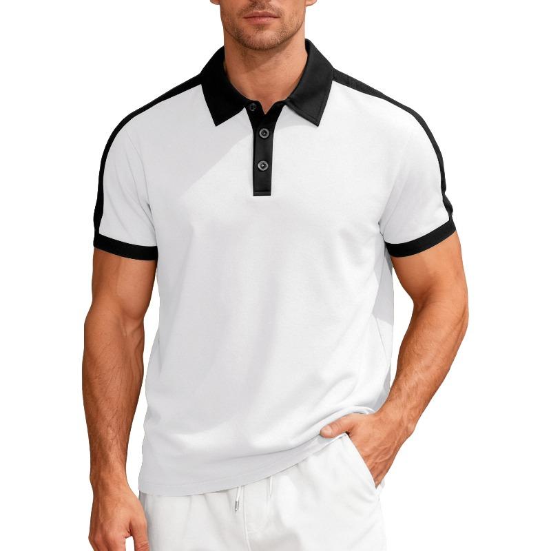 Men's T-shirt: Casual, sporty, loose-fit, two-tone, fine-ribbed, short-sleeved polo shirt with a turn-down collar