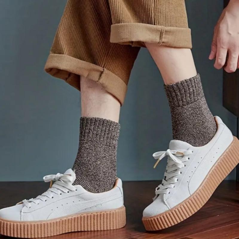 Men's Thick Warm Towel Socks 3 Pairs of Casual Solid Color Mid-calf Socks Winter Men's Socks