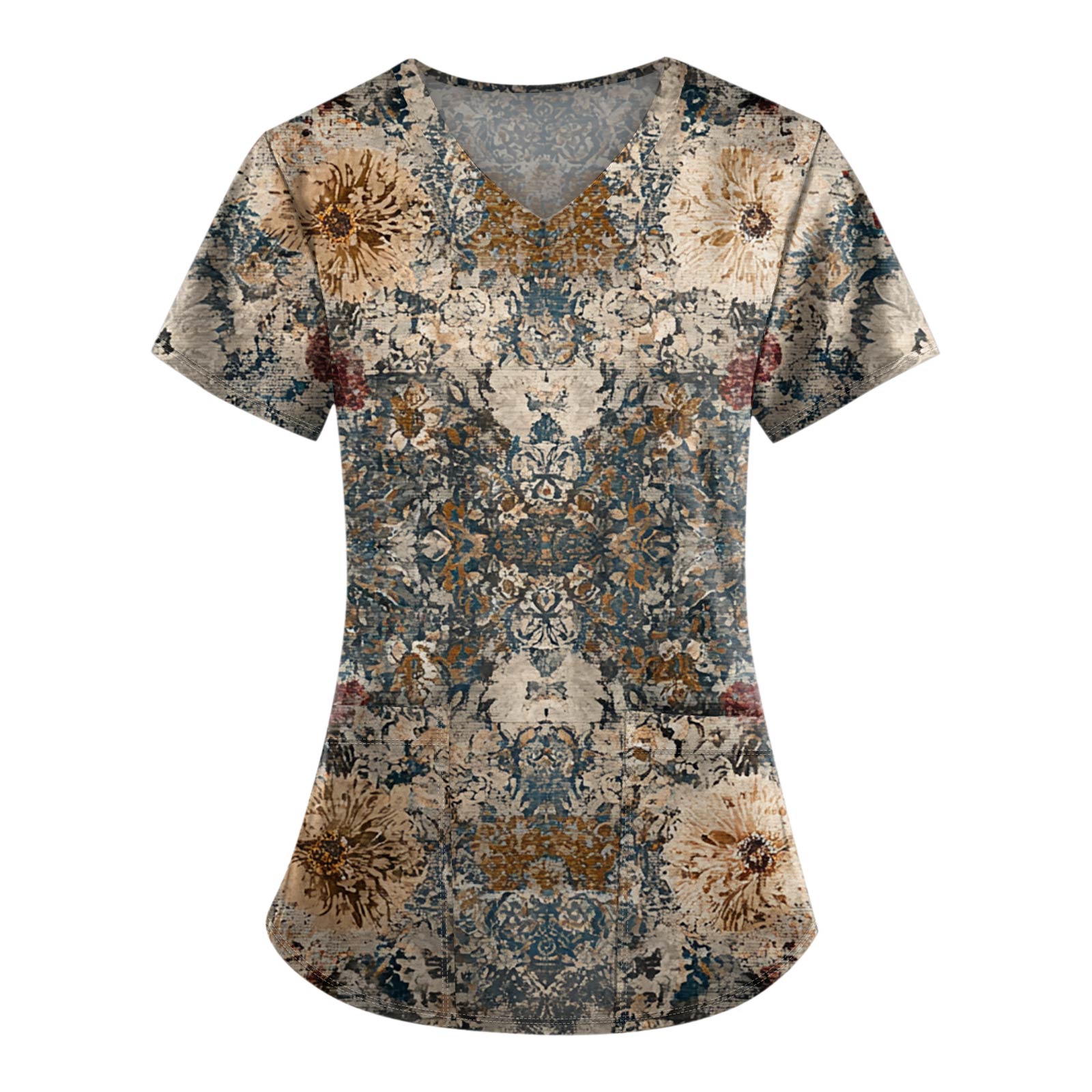 

Рабочая форма больших размеров с принтом, топы для женщин, забавные футболки с короткими рукавами и v-образным вырезом с принтом, рабочая одежда, футболка с карманами XXL