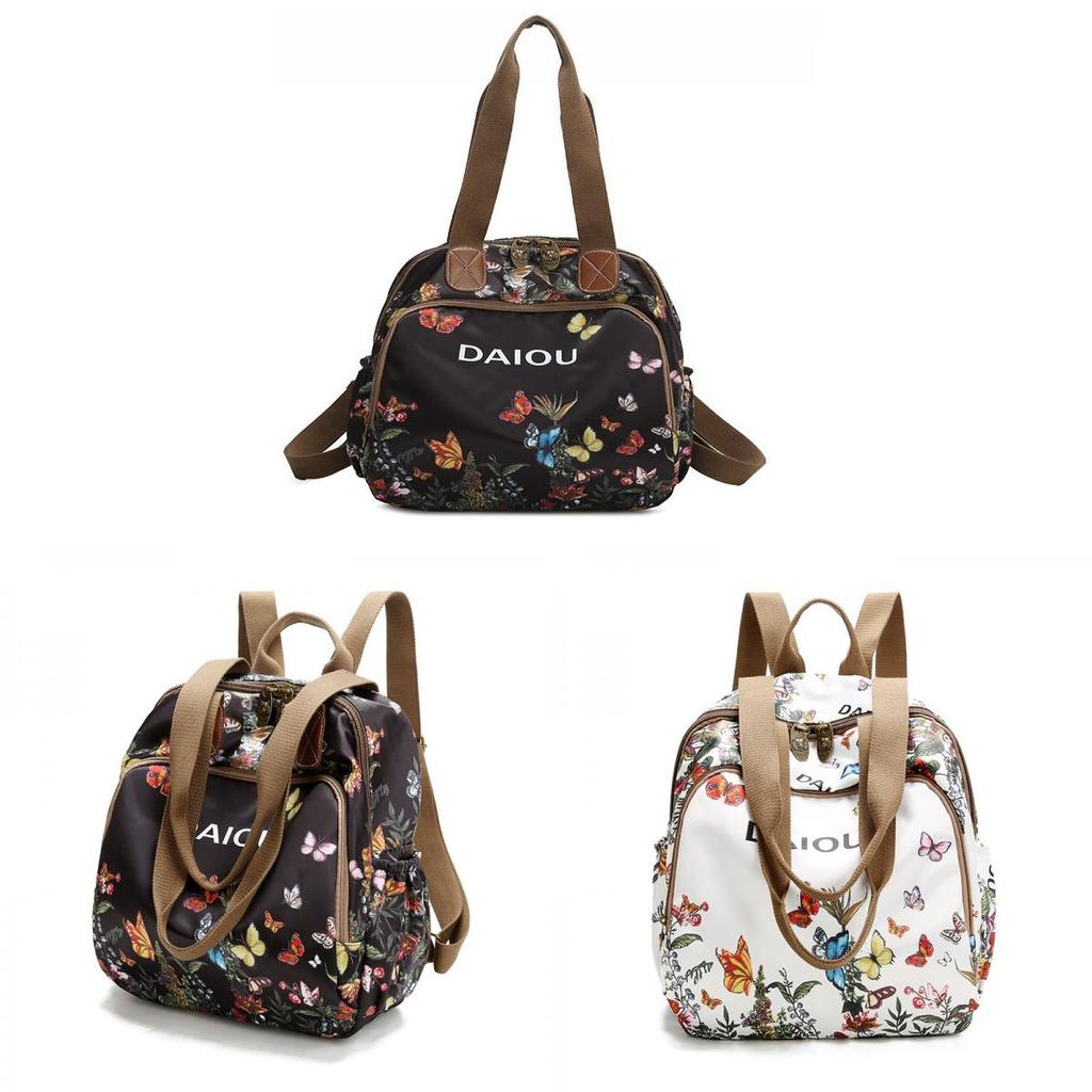 Butterfly Print Nylon Casual Travel Backpack With Waterproof Design For Outdoor Use