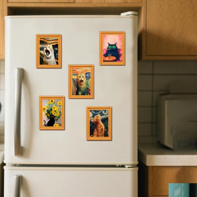 Holzrahmen Katze Kühlschrankmagnet Vintage 3D Rahmen Katze Kühlschrankmagnet Haus Küche Büro Dekoration Katzenliebhaber Geschenk