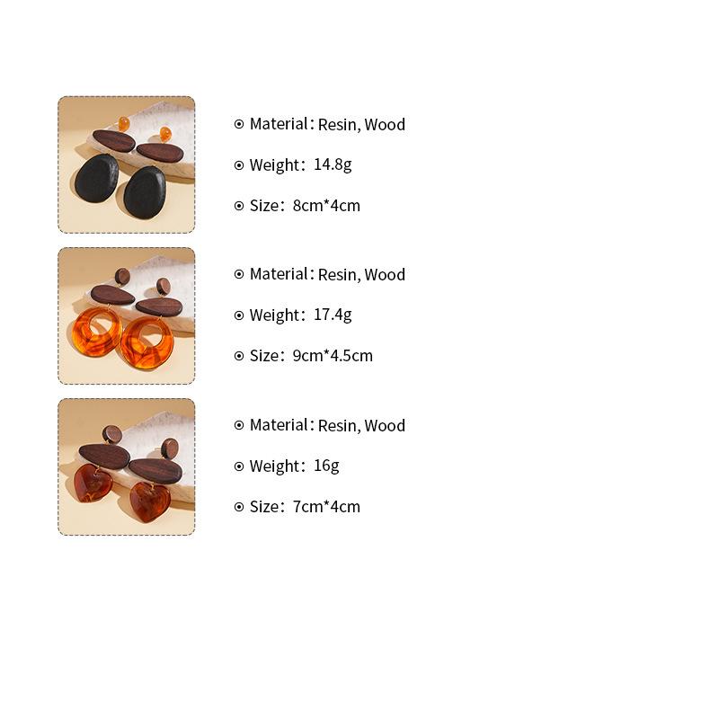 Retro Brown Resin Wood Irregular Heart Drop Earrings for Women New Statement Geometric Long Earring Autumn Winter Jewelry Gift
