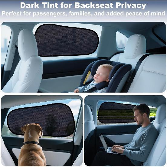 XCBYT Tesla Model Y Car Window Shades For Baby | 4 PCS Cling Side Window Sun Shade For Sun Blocker, Heat Ulation | Semi-Transparent Car Privacy