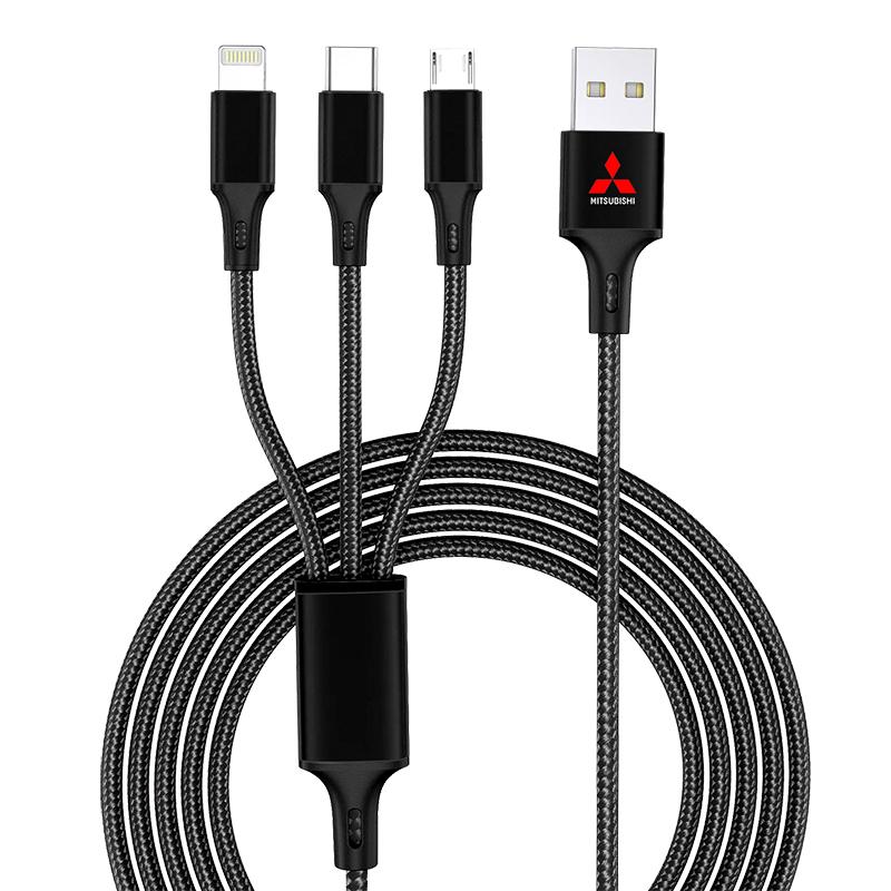Car Emblem 3 In 1 Type C Lightning Micro USB Fast Charging Cable For Mitsubishi ASX Lancer Pajero Outlander L200 EVO Lancer EX