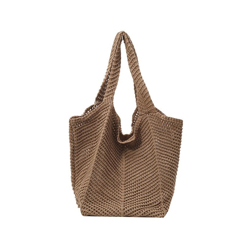 Holiday beach knitted bag women's summer niche hollow design shoulder bag large capacity casual tote bag