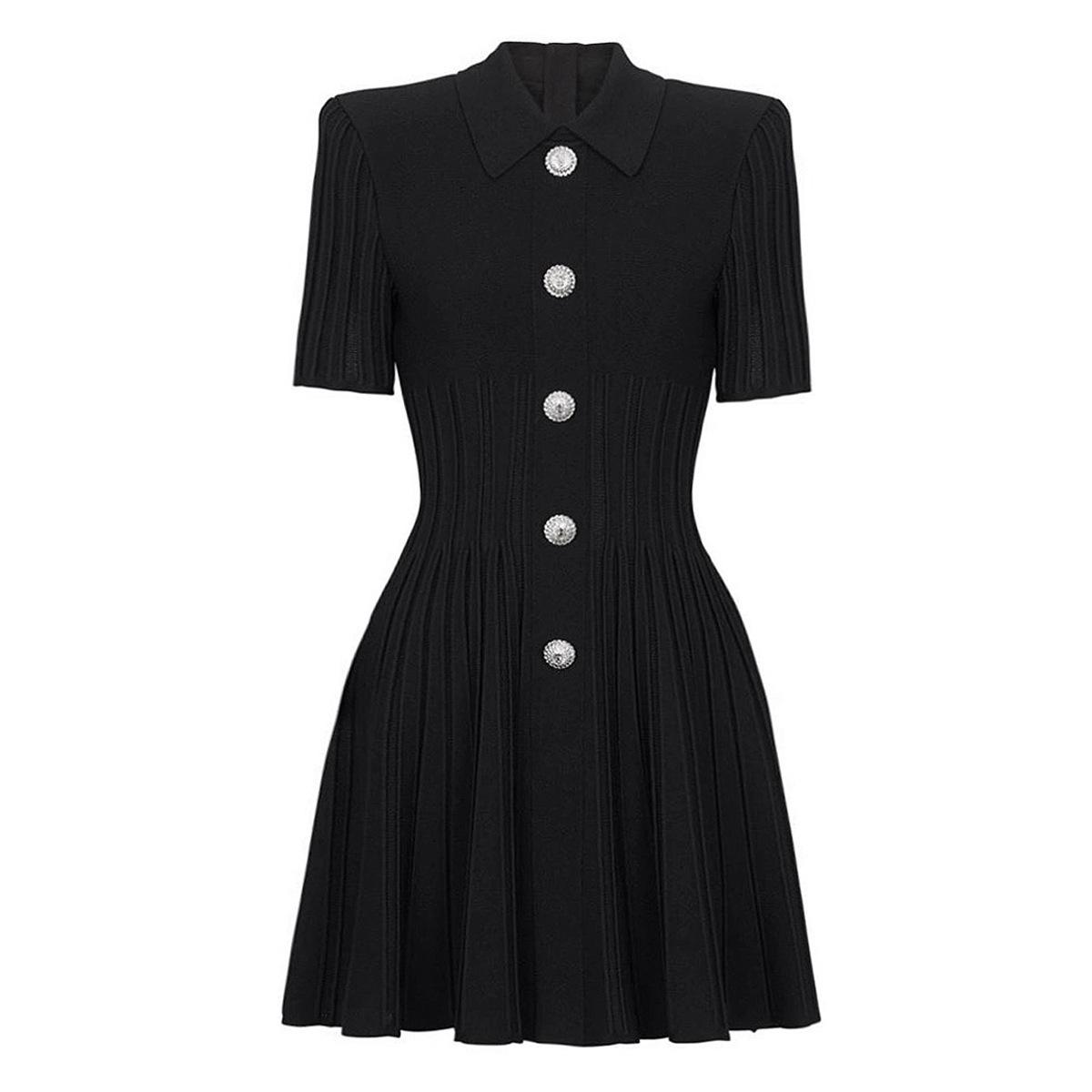 2025 European & American Summer Knit Lapel A-Line Dress for Women Large чёрный