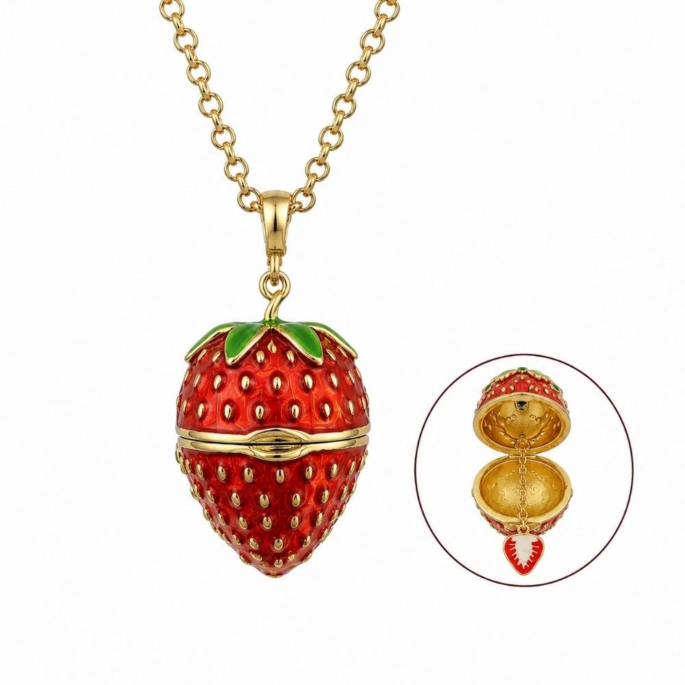 Otevírací smaltovaný náhrdelník jahoda glazované ovoce choker dámský