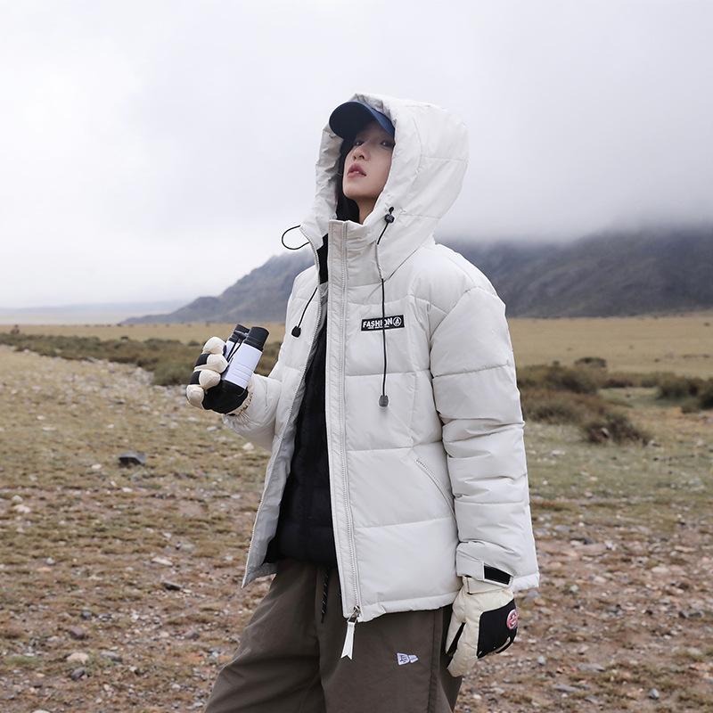 

Укороченная хлопковая куртка с капюшоном для пар, зимний тренд, теплая, для активного отдыха, утолщенная хлопковая куртка M белый