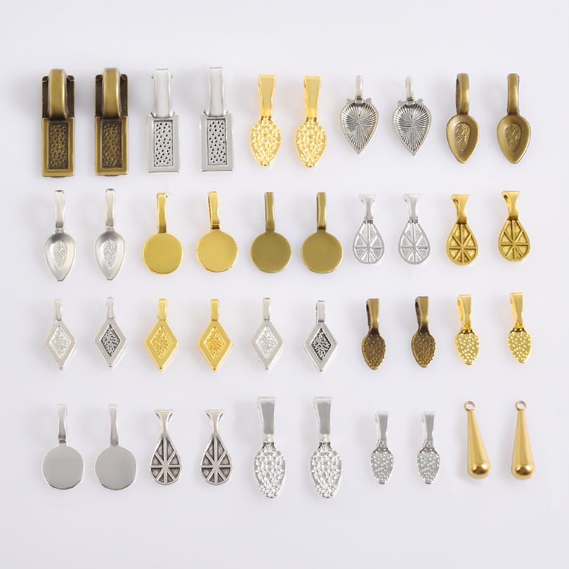 50PCS Tibetan Style Alloy Glue on Flat Pad Bails Water drops Rectangle Shape Pendants Charms Connector Hanger for Jewelry Making