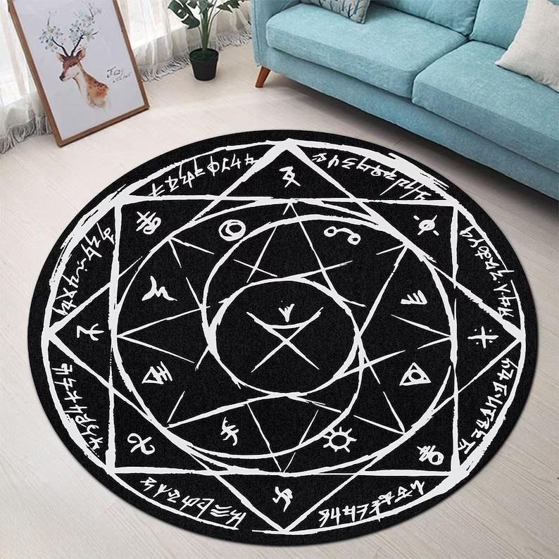 Magische Okkulte Runen Runder Teppich Runen Aus Der Hölle Fußmatte Satanischer Kreis Teppich Hexe Gothic Teppich Rock Goth Heimdekor