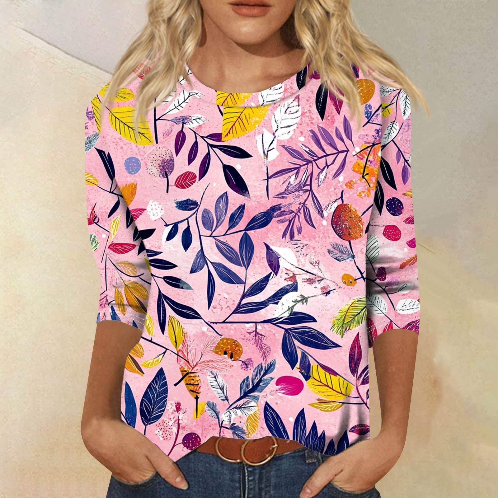 

Женская модная повседневная свободная футболка с круглым вырезом и рукавами 3/4 с принтом, женский топ S розовый