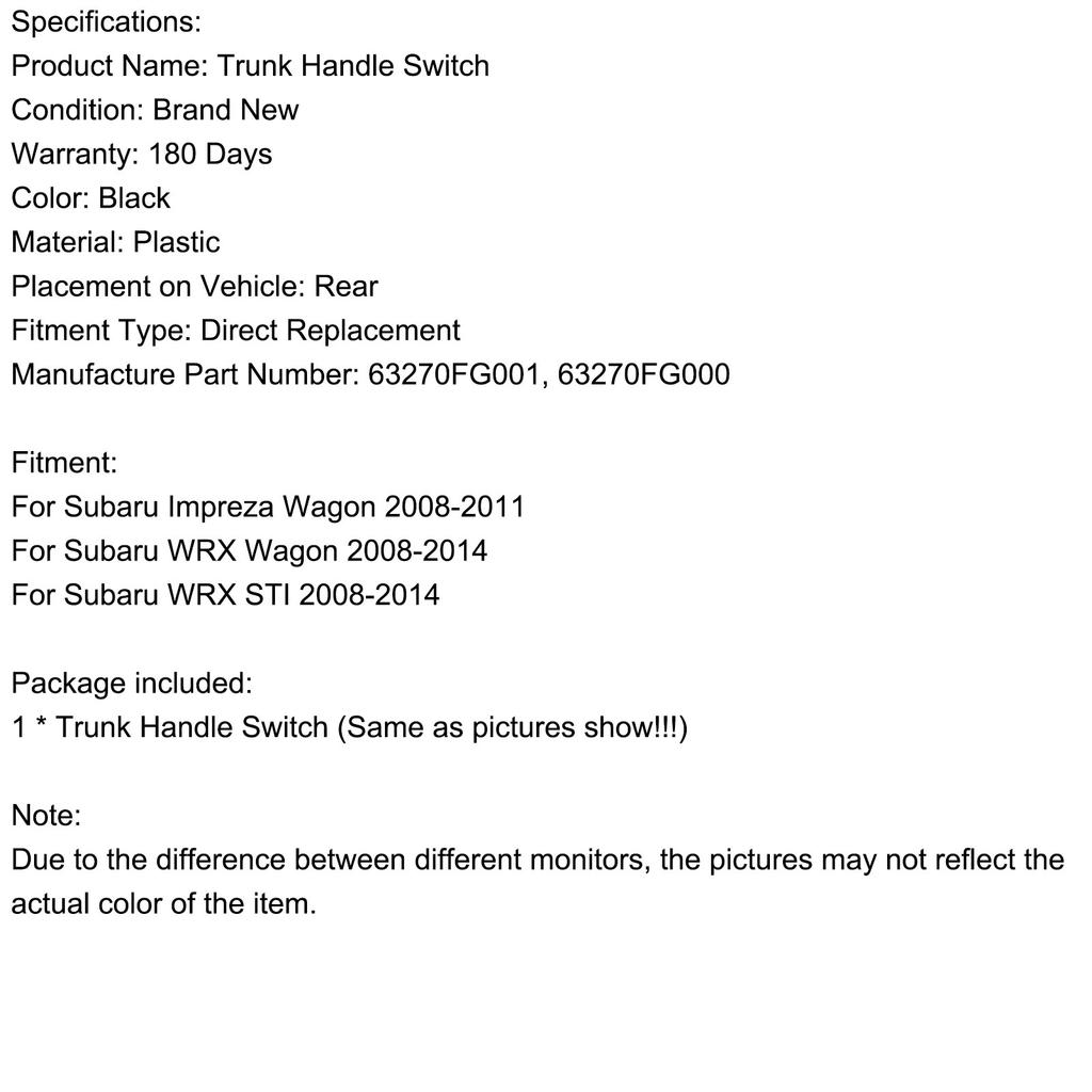 Tailgate Hatch Trunk Handle Switch 63270-Fg001 Fit Subaru Impreza 2008-2014