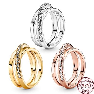 925 Silver Inlay Three-ring Interwoven Women's Classic Logo Ring For Couples Wedding Gift DIY Fashion Charm Jewelry