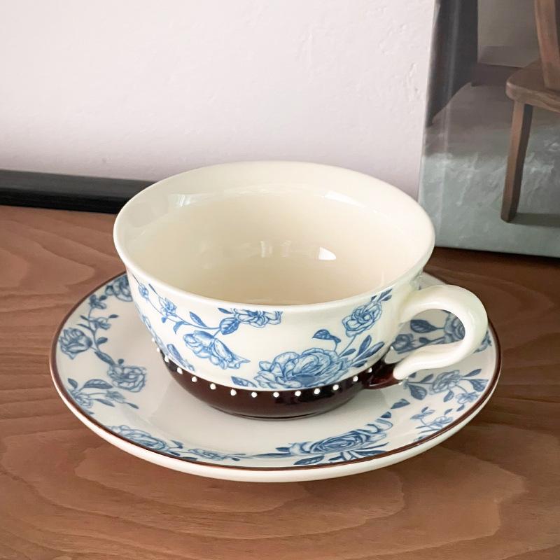 Ceramic coffee cup and saucer set, niche creative cup, afternoon flower tea, water cup with tray