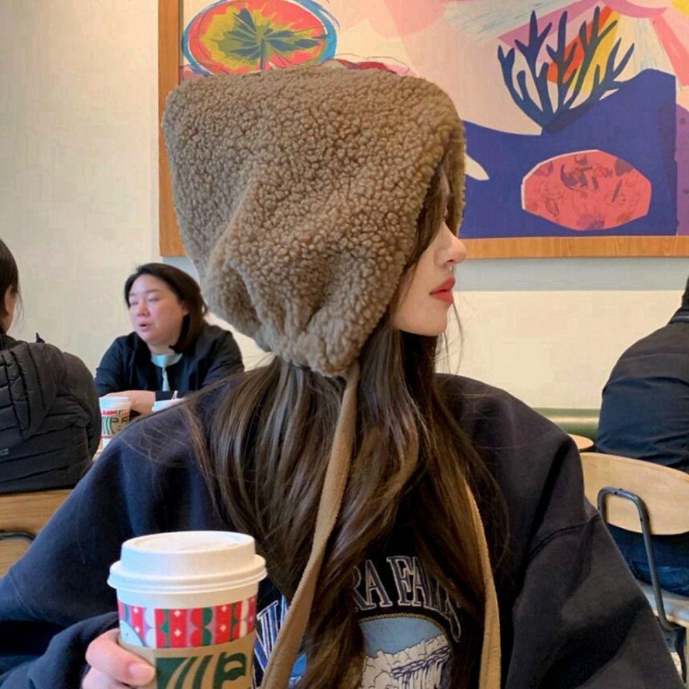 

Lambswool Winter Beanie Cap Thick Warm Ear Protection Hat Fashion Knitted Hat