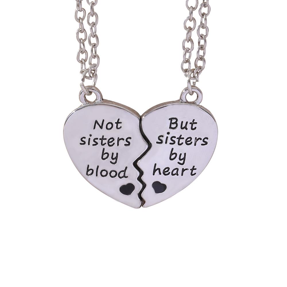 

True Words Talk Not Sisters By Blood But By Heart Pendant Necklace Set For 2 For Women Soul Mate Bestie Friendship Memorial 50cm