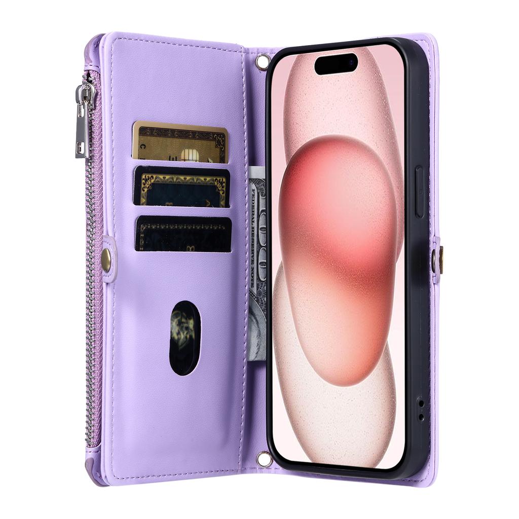 015 Style For iPhone 16 Pro Case Protective Leather Wallet Phone Cover with Straps