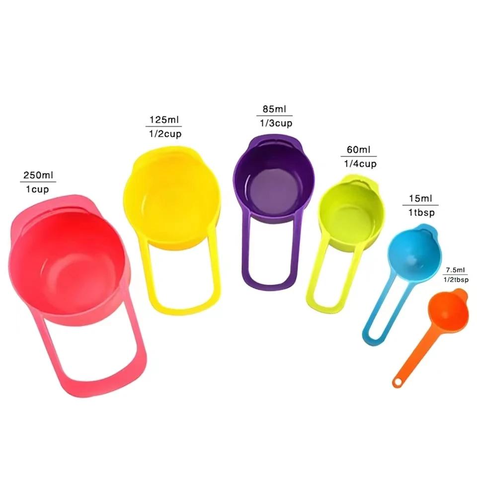 6pcs/set Rainbow Measuring Cup Scale Measuring Spoon Set Baking Accessories Kitchen Tools Colored Plastic Flour Measuring Spoon