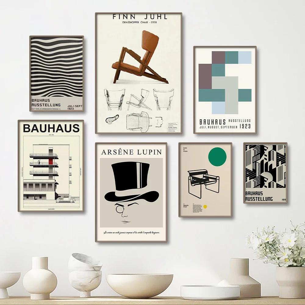 Black and White Bauhaus Minimalist Dark Series Poster Abstract Square Chair Line Canvas Painting Bedroom Living Room Wall Art