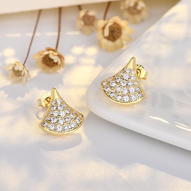 S925 Sterling Silver Small Diamond Fan Stud Earrings