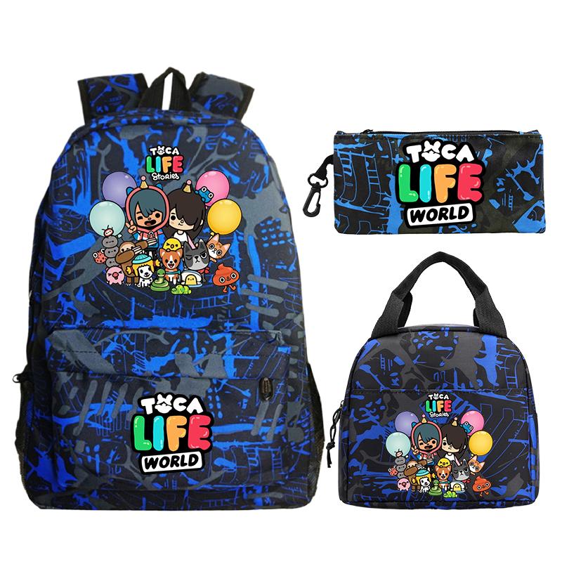 Toca Life World Print Backpack with Lunch Bag & Pencil Case 3pcs Set School Bag Lightweight Student Backpacks Boys Girls Bookbag