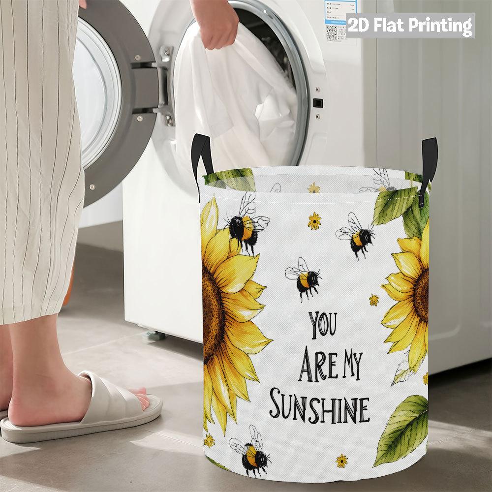 Collapsible Laundry Basket Large Round Waterproof Fabric Hamper Dirty Clothes Storage Bin Toy Organizer with Handles