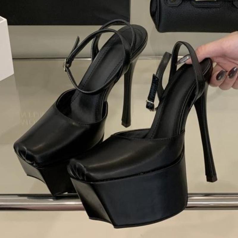 Fashion 14 Cm Super High Heel Waterproof Platform Sandal Women Ankle Strap Shallow Slide Sandal Fashion Sexy 42 Large Size Stripper Shoe