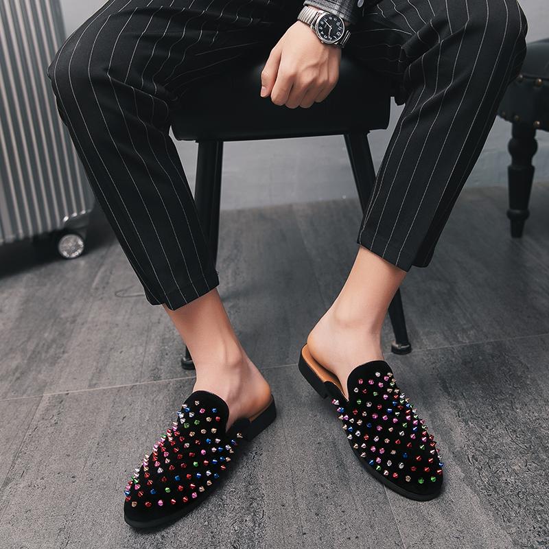 Large Size 46 47 Suede Leather Mules Men Semi-Drag Casual Shoes Summer Slip-On Backless Loafers Slippers Half Shoe For Men