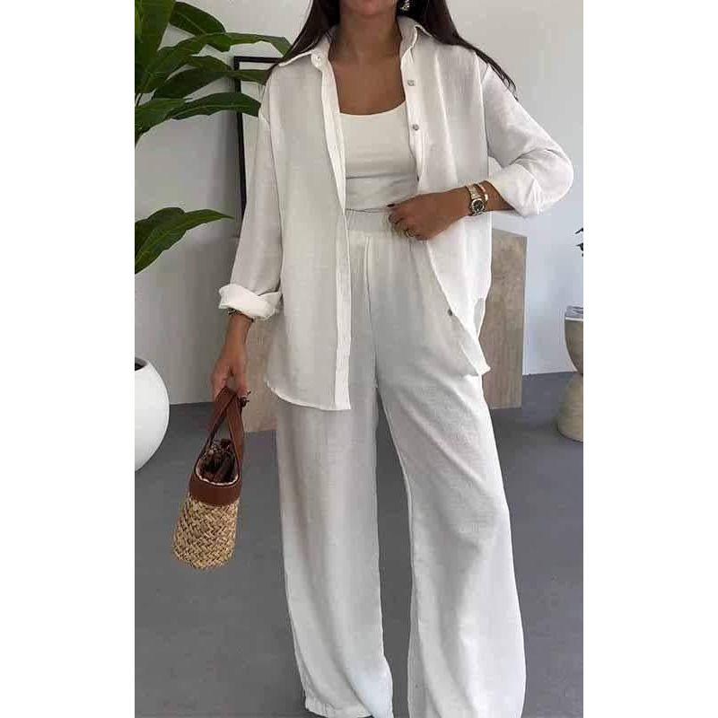 European and American Women Clothes Fashion Solid Loose Top Casual Wide-Leg Pants Two-piece Set Casual Two-Piece Set