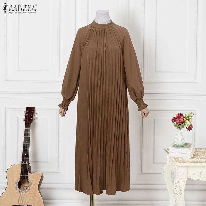 ZANZEA Rochie lungă casual cu mâneci lungi și guler înalt pentru femei
