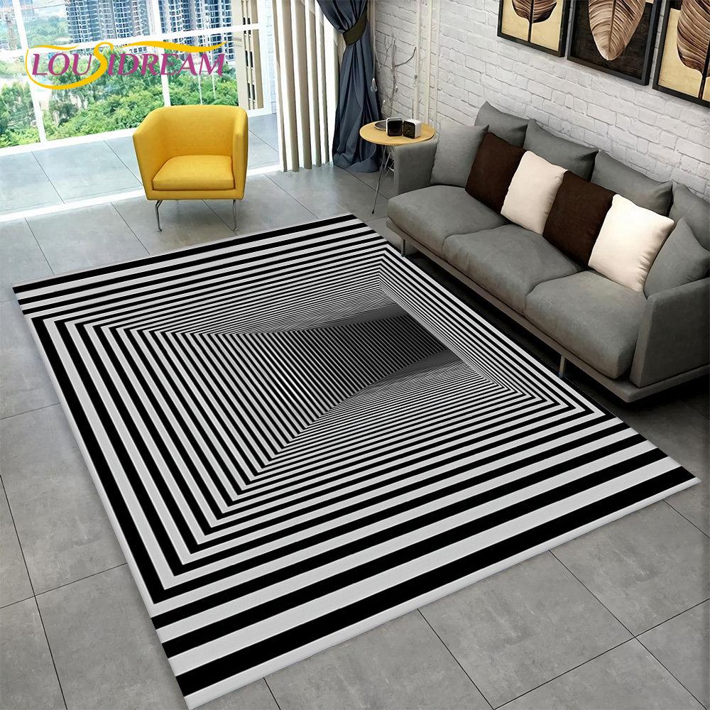 3D-Vortex-Illusionsteppich, abstrakter geometrischer optischer Teppich für Wohnzimmer, Schlafzimmer, Sofa, Fußmatte, Dekor, rutschfeste Bodenmatte