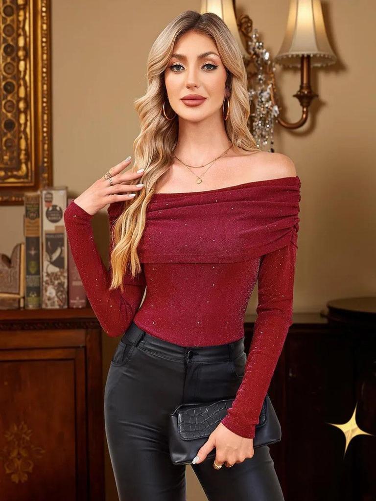 2025 Spring/Summer Shiny Slim-Fit One-Shoulder Hip-Hugging Skirt - European/American Style