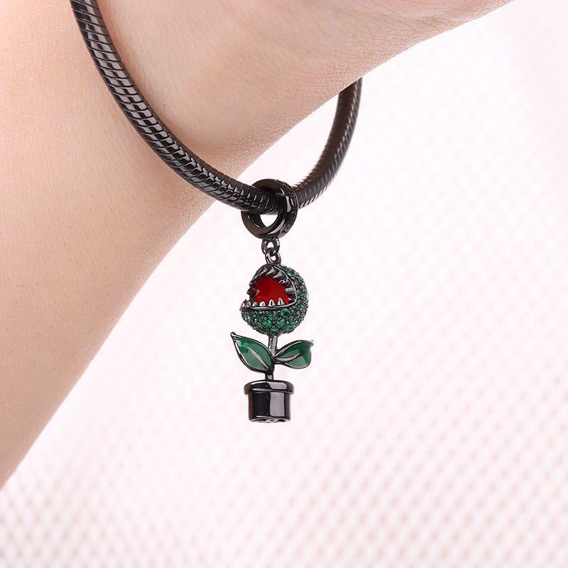 New 925 Silver Charm Bracelet Forest Series Jewelry for Women Four-leaf Clover Man-eating Flower Design Accessories