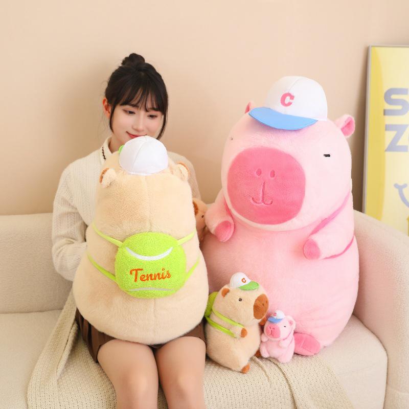 Snotty Bear Capybara Plush Toy: Cute Baseball Cap Keychain with Snap Bracelet