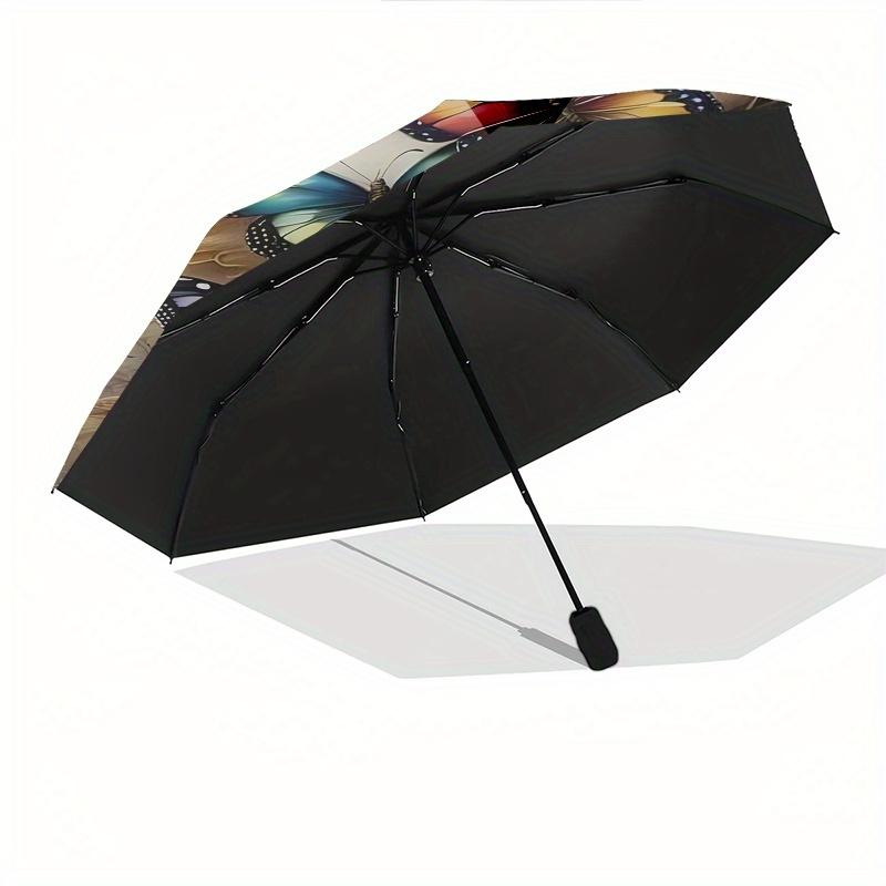 Butterfly Garden Automatic folding umbrella simple eight rib design, bright color pattern, durable iron frame, ideal for travel and outdoor
