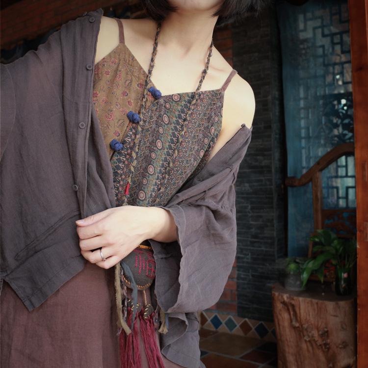 Retro Patchwork Lockeres Camisole-Kleid – Fallen Ancient Mud Design