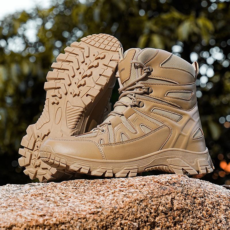 Outdoor Hiking Shoes Men Lace-up Anti-slip Shock-absorbing Comfortable Combat Boots Men Breathable Casual Ankle Boots Men