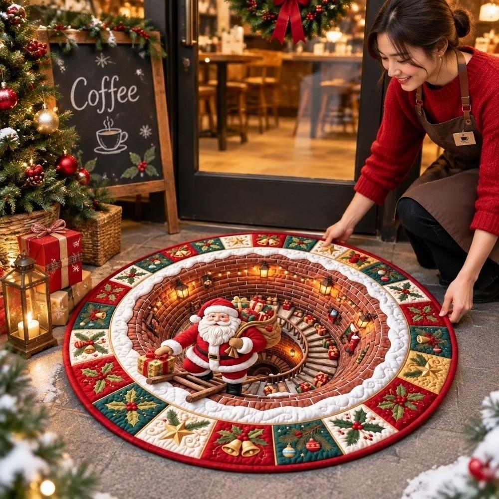 Stain Resistant Christmas Round Carpet Crystal Velvet Festive Area Mat Family Gathering