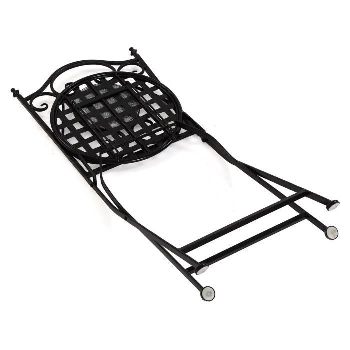 Chaise de jardin Trumpington - 92 x 50 x 39 cm - Motif mosaïque en Métal - Noir et gris - Versa