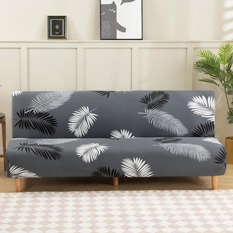 Floral Printed Armless Futon Slipcover Stretch Sofa Bed Slipcover Furniture Protector Without Armrests with Elastic Bottom 1pc